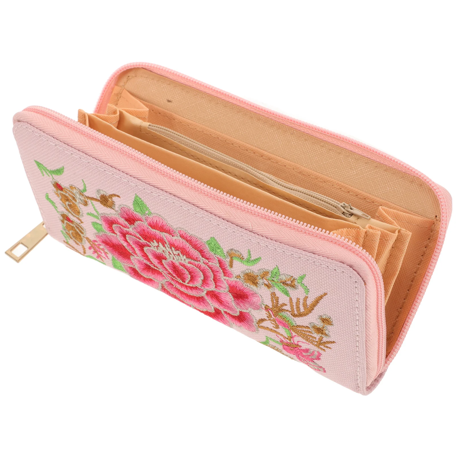 

Floral Embroidery Wallet for Women Stylish Zip Long Clutch Purse Organizer Compact Coin Pouch for Daily Use and Travel