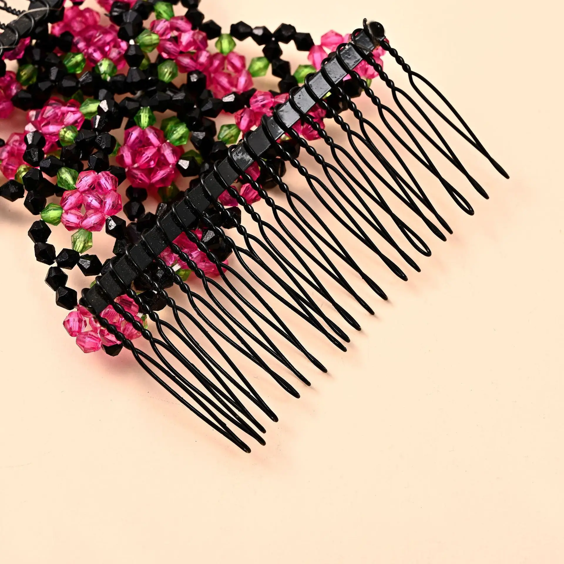 Fashion Women Girls Stretchy Hair Combs Clips Double Hair Comb Magic Beads Elasticity