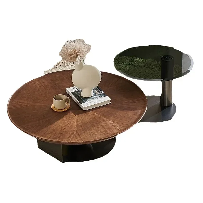 Walnut color light luxury simple size coffee table combination home small living room designer round coffee table