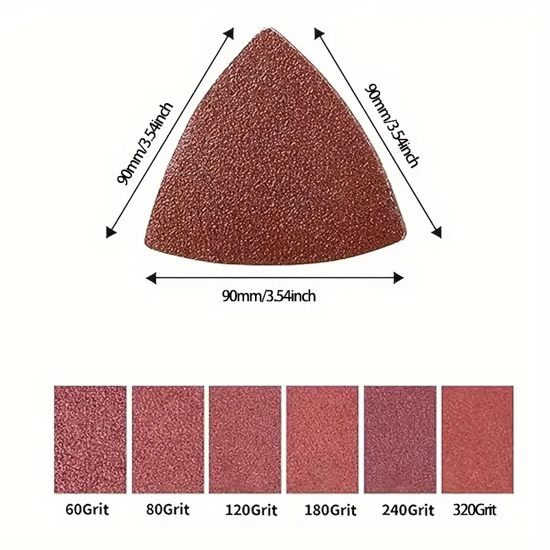 30Pcs sanded paper 90mm triangular hook and loop sandpaper triangular bonding oscillation multi-tool sanding pad multi-grit