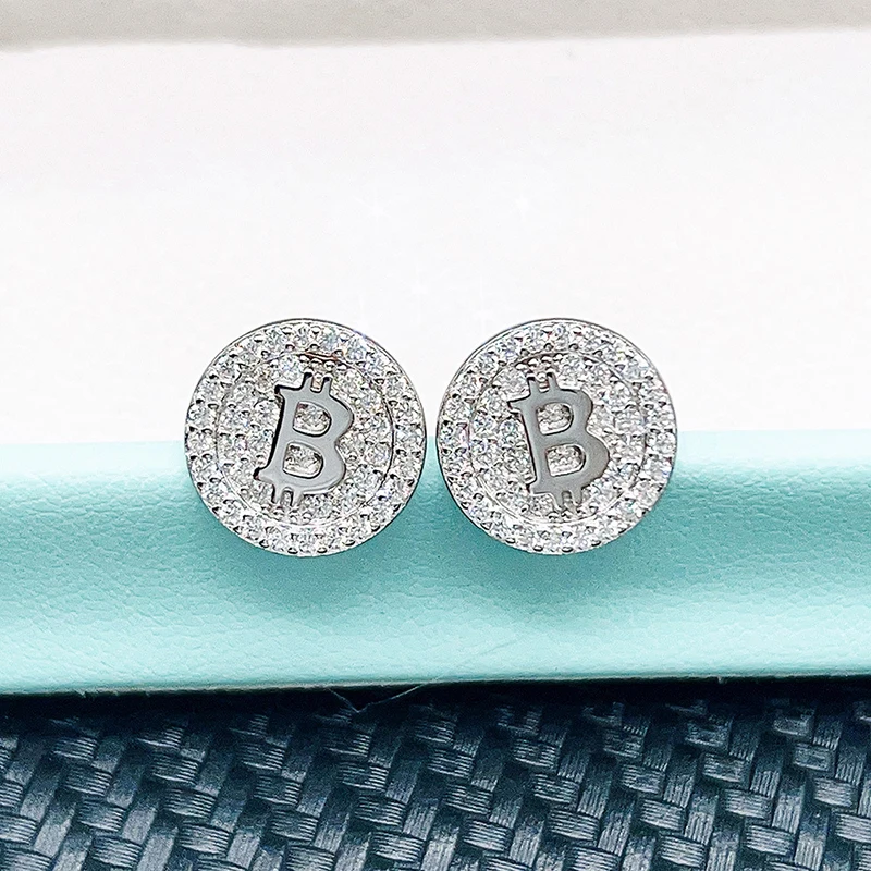 

Bitcoin Moissanite Earrings Screw Back 925 Sterling Silver D VVS Moissanite Diamond Ear Studs White Gold Plated Pass Tester