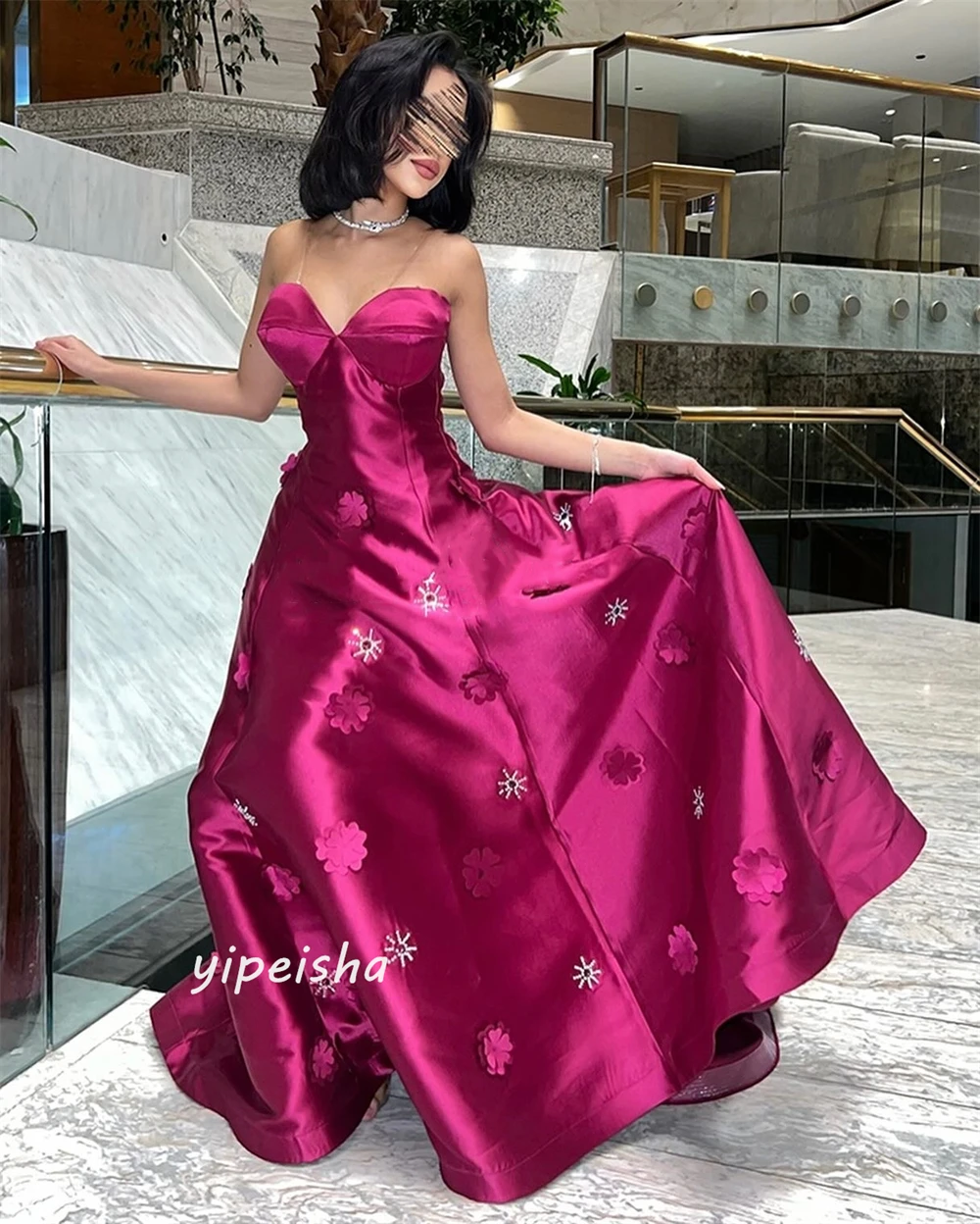 Yipeisha exquisite moderne Stil formale Abend träger lose boden lange Ballkleid Applikationen Satin Ballkleider