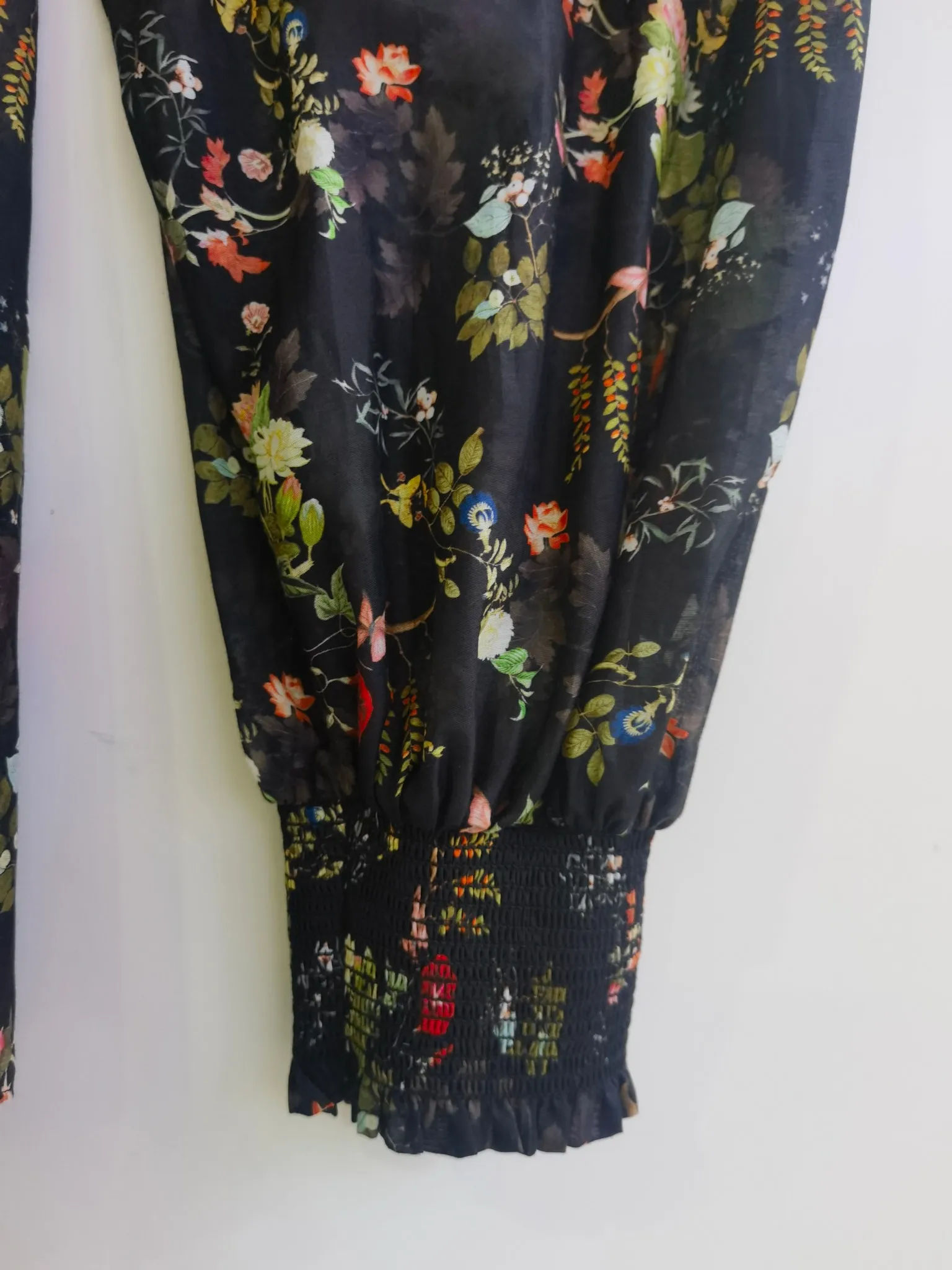 Camicia da donna in misto cotone e seta con stampa floreale, maniche a lanterna, scollo a V, camicetta vintage ampia