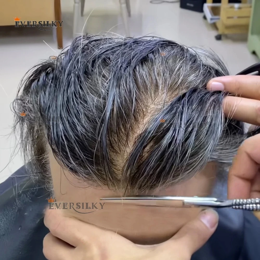 

Ультратонкая основа из полиуретана 80% плотности, незаметная, с естественной линией роста волос, 550 # 1B80 # Система капилярной протезации для мужчин 1b65: коричнево-серый парик-накладка