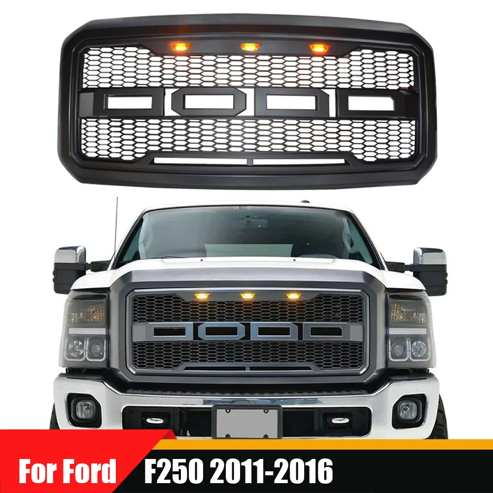 

Front Racing Grille Grill LED Bumper Mask Cover Trims High Quality ABS Raptor Style Front Hood Grills For Ford F250 2011-2016