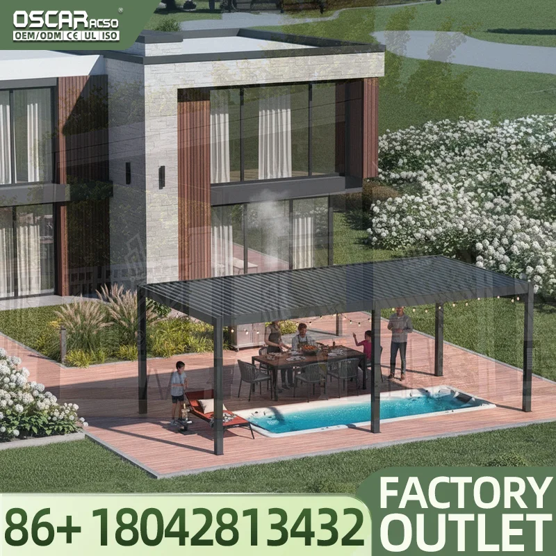 2025 Automatic Bioclimatique Waterproof Outdoor Aluminium  Cover System Louvre Roof Pavilion Pergola