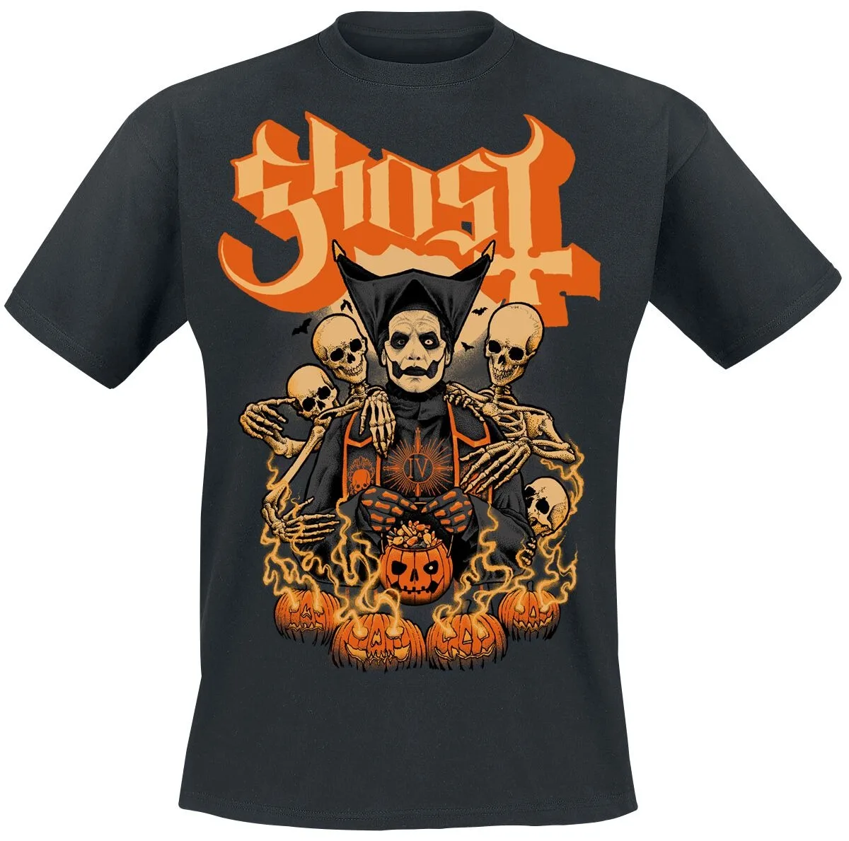 Ghost Band Halloween Skeleton Pumpkin Print T Shirt, 100% Cotton Casual Neutral Tee, Heavy Metal Streetwear for Men Women