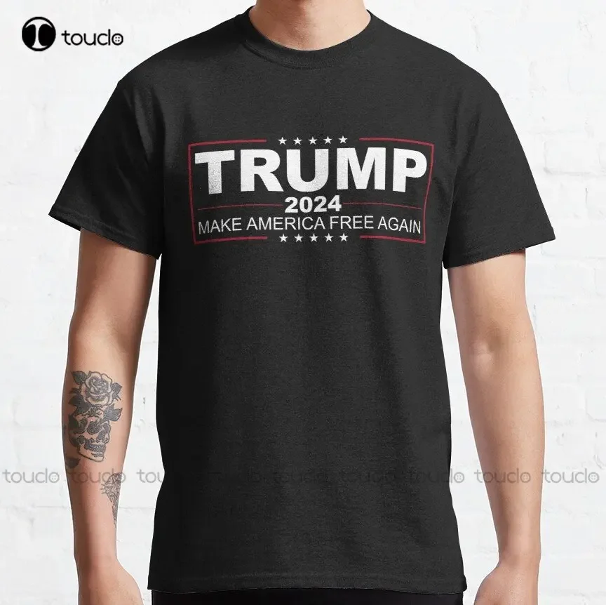 Trump 2024 Make America Free Again Classic T-Shirt Black Shirts For Men Cotton Outdoor Simple Vintage Casual Tee Shirts Xs-5Xl