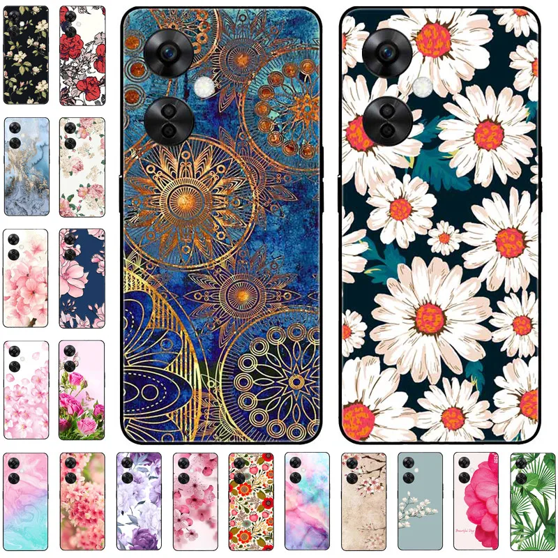 For OnePlus Nord CE 3 Lite 5G Cases Soft Silicone Marble Flower Black Phone Cover for OnePlus Nord CE3 Oneplus Nord 3 Funda Capa