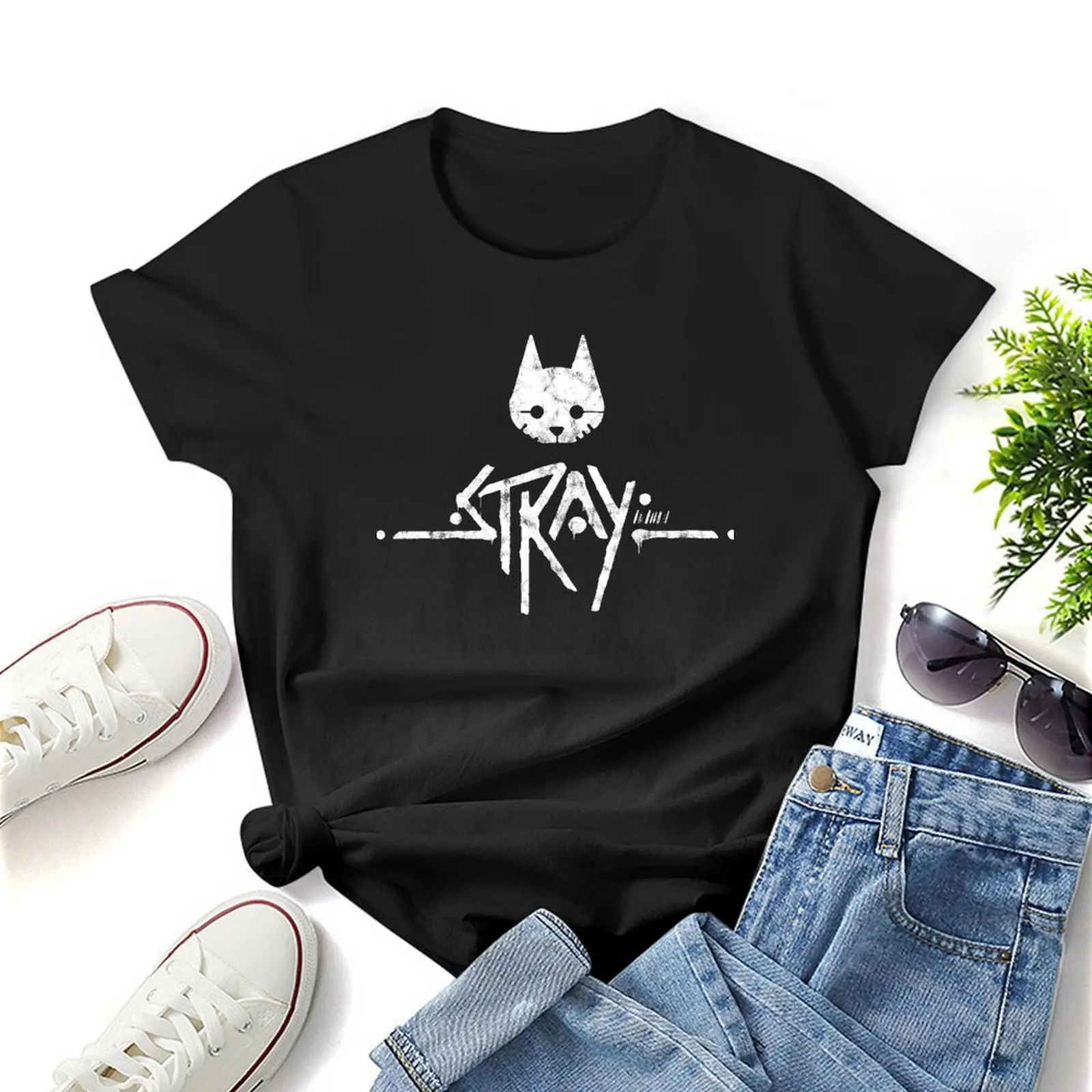 Stray Logo T-Shirt pakaian vintage wanita atasan kaus wanita musim panas