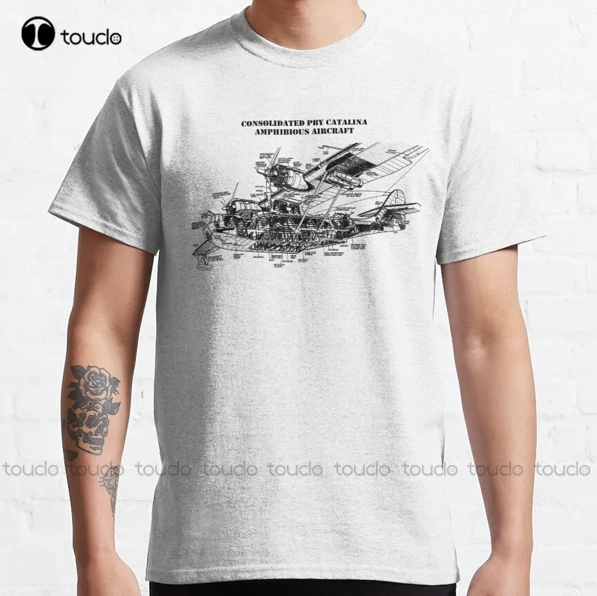 Consolidated Pby Catalina Amphibious Airplane - Cutaway Drawing Classic T-Shirt Custom T Shirts Short Sleeve Funny Tee Shirts