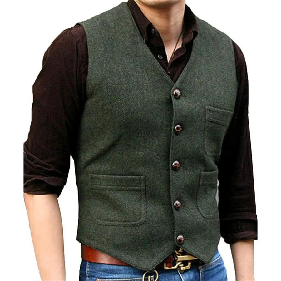 

Men's Vest Herringbone Tweed Formal Business Suit Vests V Neck Steampunk Waistcoat Men's Clothing for Wedding Groomsman Gilet