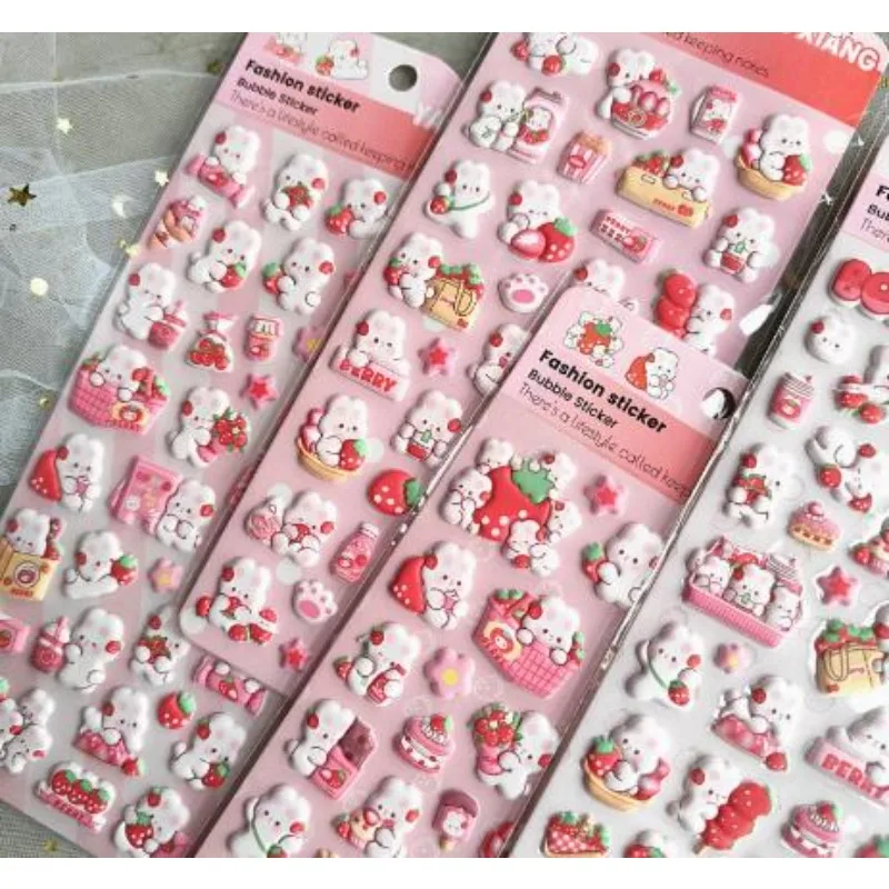 

New Pink strawberry bunny children's cartoon EVA three-dimensional foam sticker for planner, diary, decoration