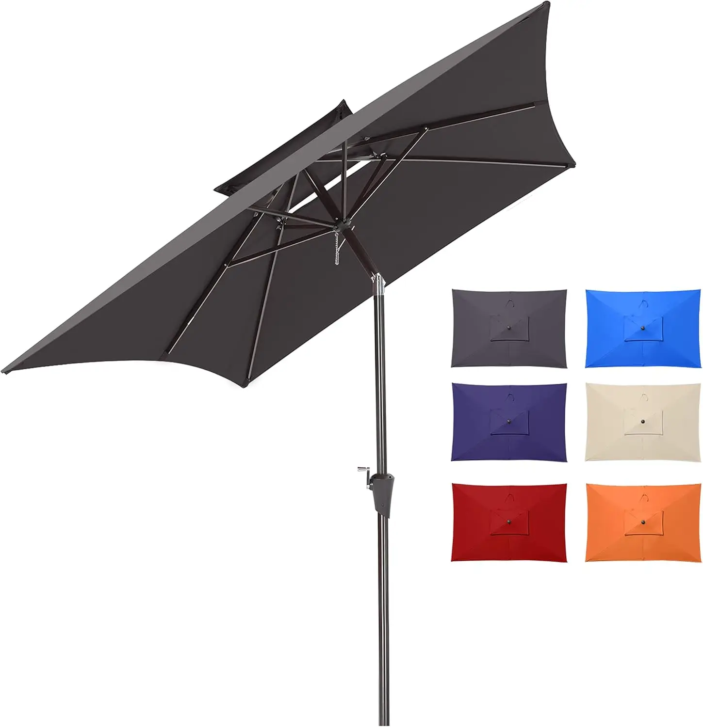 

6.6x10ft Rectangle Patio Umbrellas 2 Tiers Outdoor Table Umbrella with Push Button Tilt and Crank for Pool, Backyard