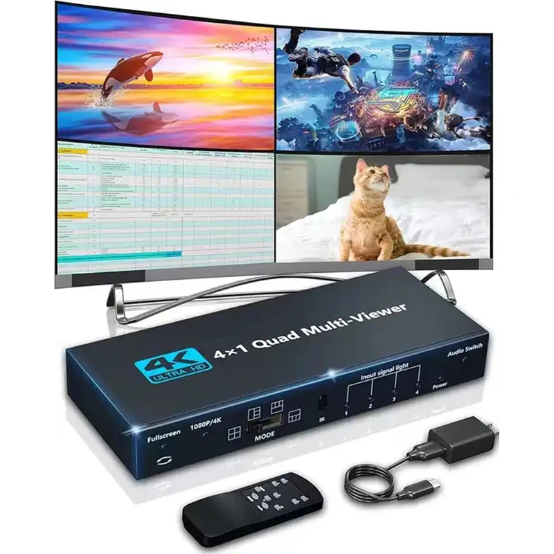 4K 4x1 9x1  HDMI Quad Multiviewer 4 9 Screen  9x1 Seamless Switch 9 In 1 out with remoter for Camera Monitor Switch Adapter