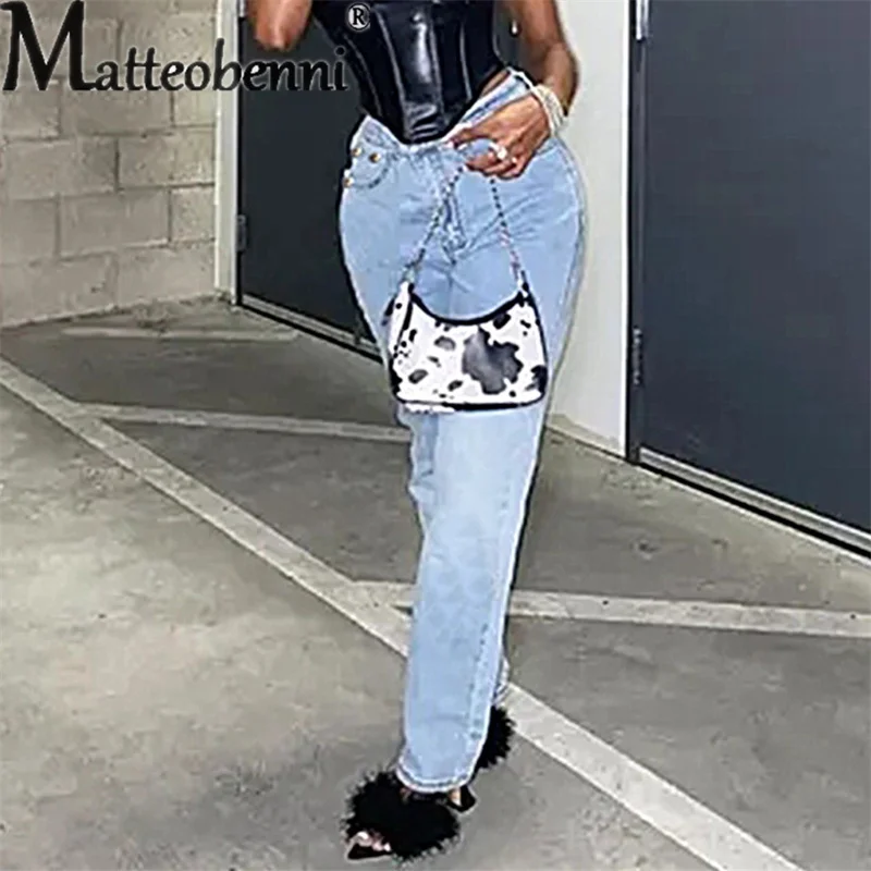 Sweet Style Campus Casual Light Blue Denim Pants Women's Stretch High Waist Straight Jeans Female Comfortable Commuter Trousers