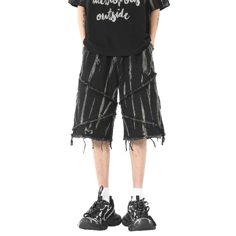 

UETEEY Summer Hot Men's Denim Shorts Hip Hop Gothic Short Ripped Baggy Y2K Black Punk Streetwear Vintage Male Jeans Pants