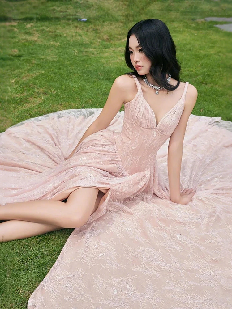 فستان غريب لعيد الحب بحزام نسائي من قماش الجاكار المرقعة الأميرة الحلوة الأنيقة لحفلات أعياد الميلاد بفتحة ضيقة