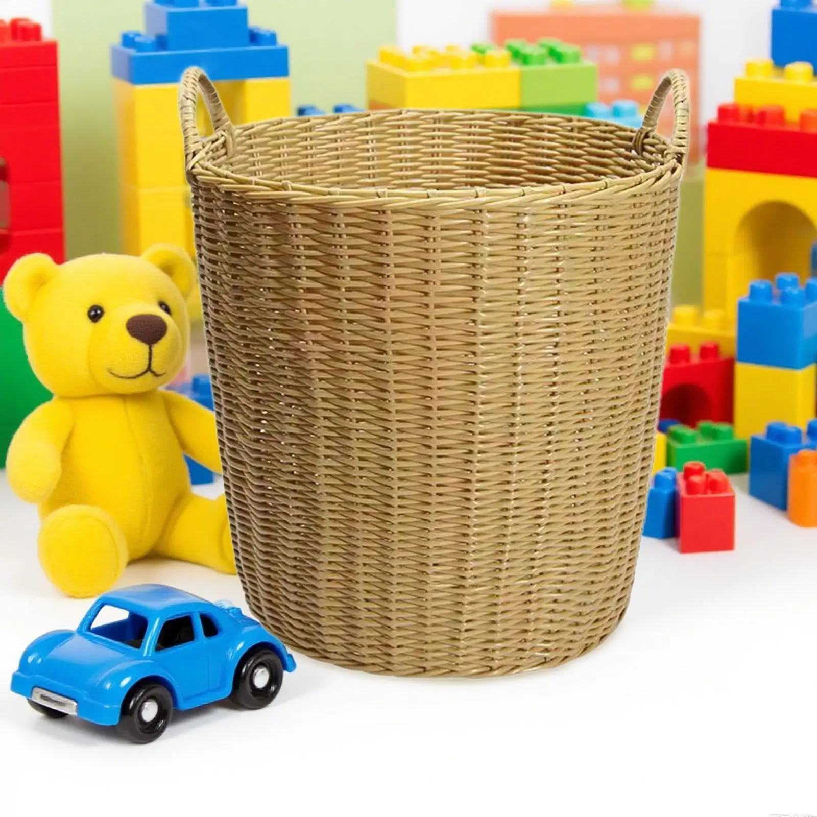 Easy Carry Handles Laundry Basket Plastic Round Storage Bin Hamper Organizer for Dorm Bathroom Laundry Room
