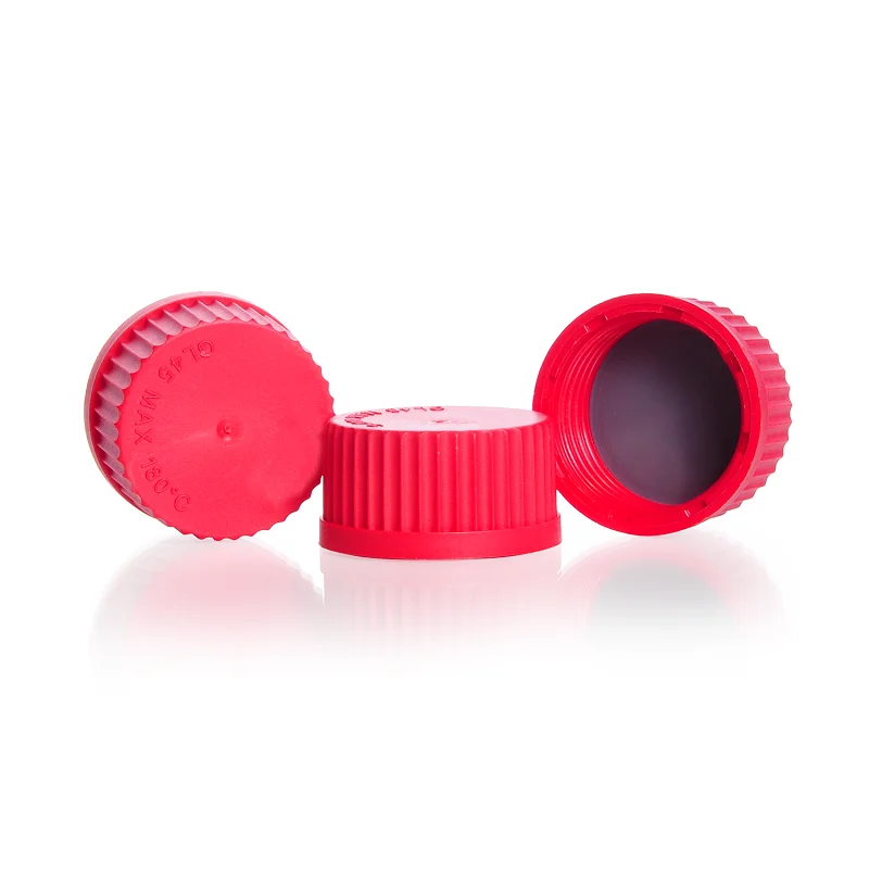 DURAN® High Temperature Screw Cap (PBT, red), with PTFE-coated, peroxide cured silicone cap liner