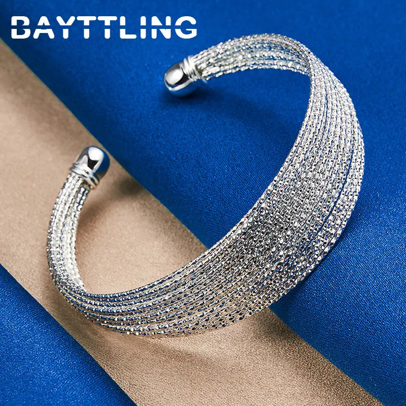

Fashion Women 925 Sterling Silver 68MM Beautiful Frosted Bracelet Bangle For Wedding Engagement Gifts Accessories Jewelry Party