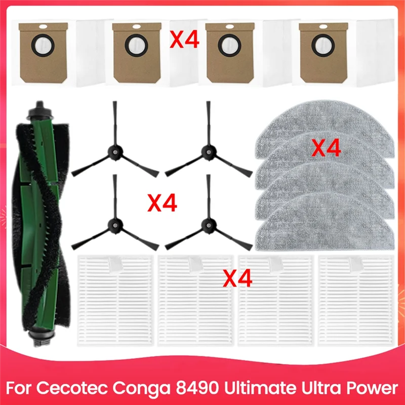 ABVI-مجموعة ملحقات لـ Cecotec Conga 8490 Ultimate Ultra Power فرشاة جانبية رئيسية فلتر HEPA ممسحة قماش كيس لجميع الغبار