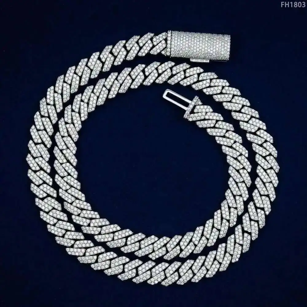 

Wholesale Price Jewelry Factory Price S925 Sterling Silver Hip Hop Jewelry Iced Out Vvs Moissanite 10mm Chain Cuban Link