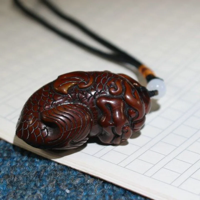 Antique Yak Horn Fish Pendant Handheld Piece Cultural Accessory
