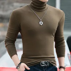 Autumn Winter 2023 Fashion Luxury Full Turtleneck Soft Men's T-Shirt Tops Slim Fit Smooth Long Sleeve Tee Casual and Stylish Tee