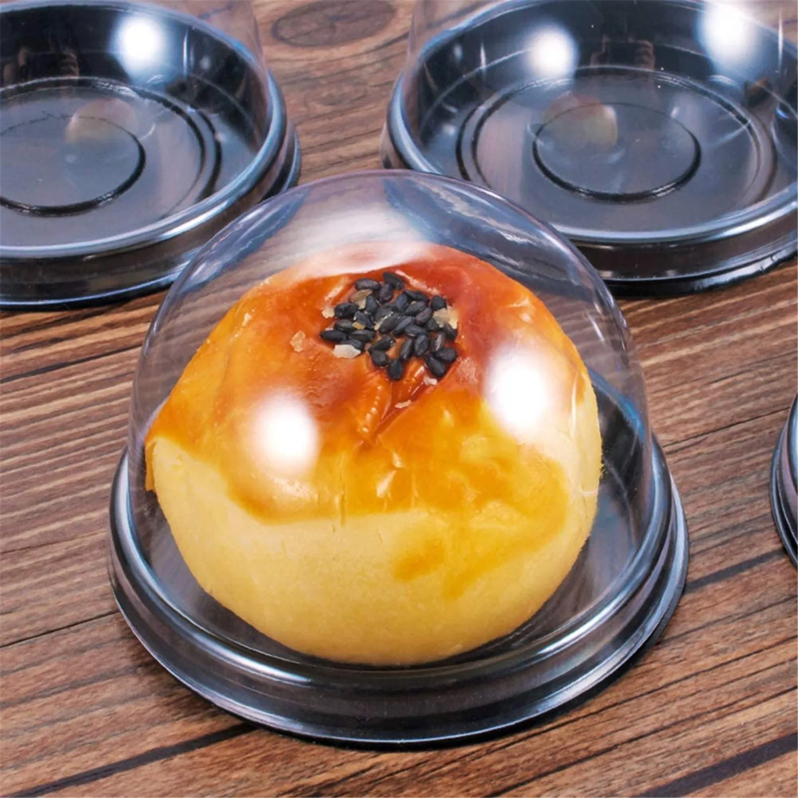 Cake Box Container Holder Round Plastic Transparent Dome 50pcs Baking Packaging Cupcake Mooncake Egg Yolk Puff Dessert Storage view 4
