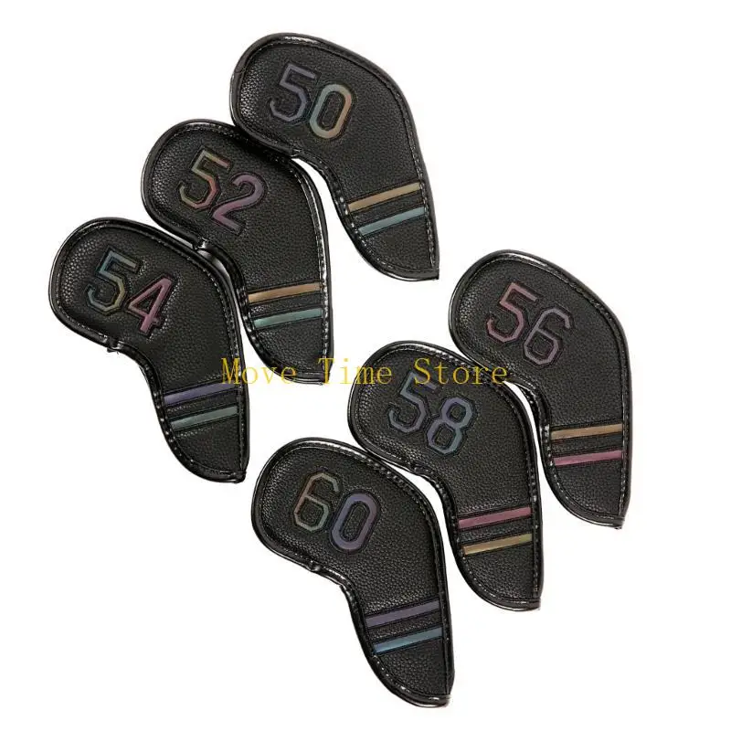 92ME 6Pcs Golfs Head Cover Synthetic Big Number PU Leather Golfs Iron Head Cover