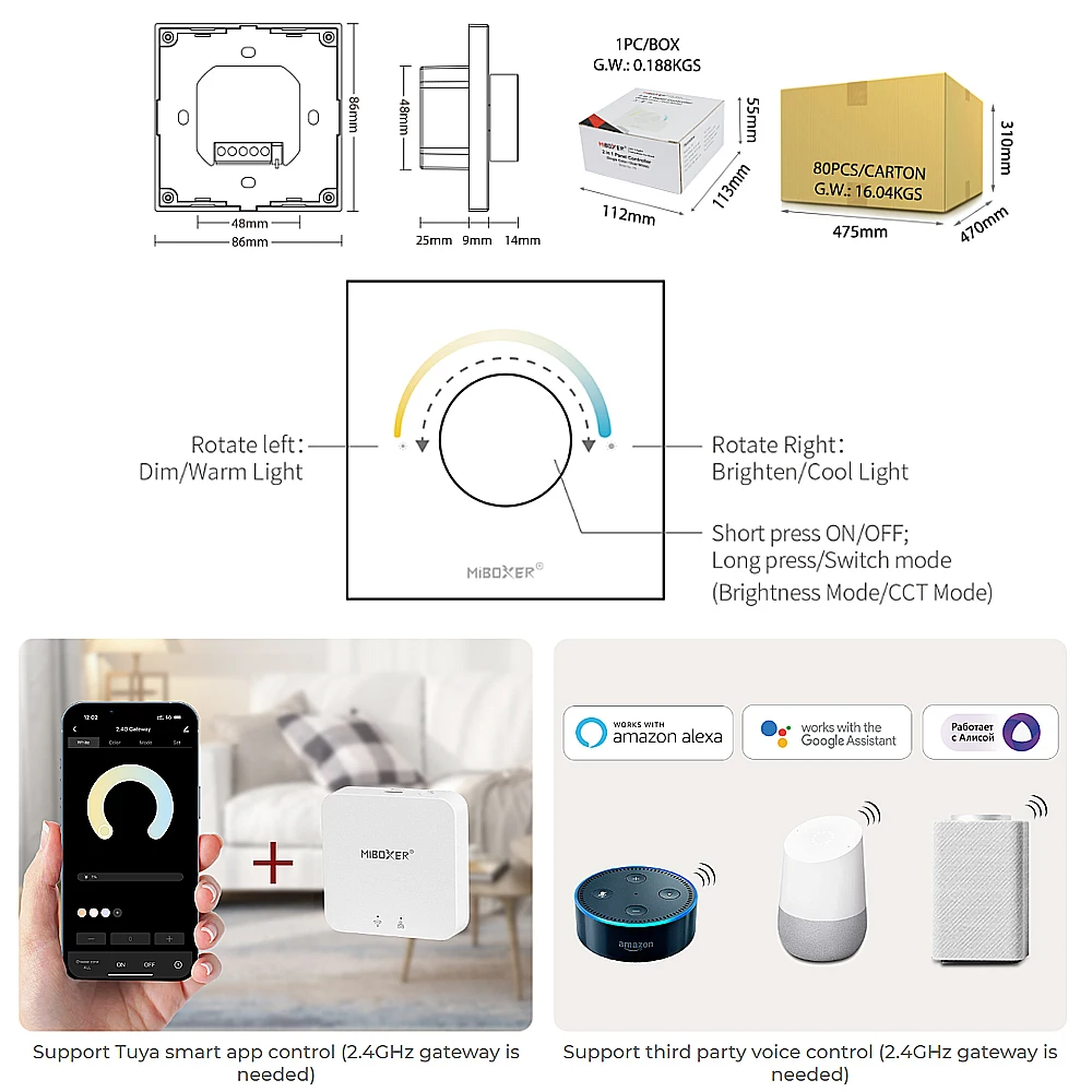 P0 Rotating Switch Panel Remote Color Temperature Brightness Dimming Knob Adjust LED Controller Wall Mounted For CCT LED Lamp