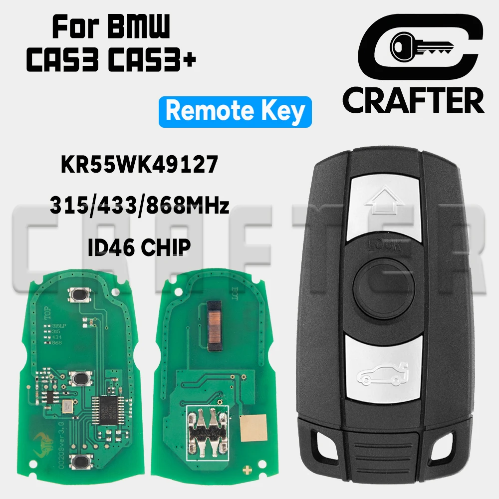 

Key Crafters KR55WK49127 315/315LP/433/868MHz ID 46 CHIP Half Smart Remote Key For BMW 1/3/5/X5/X6/Z4 E Series CAS3/CAS3+ System