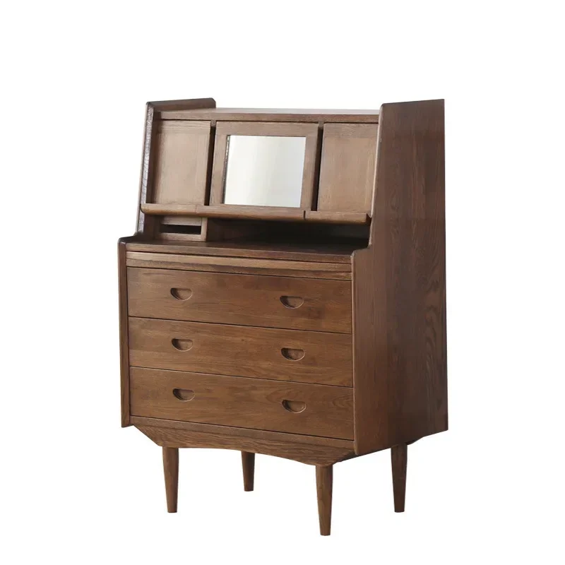 

Nordic medieval secretary cabinet old teak, writing desk multi-functional bedroom chest, black walnut dresser