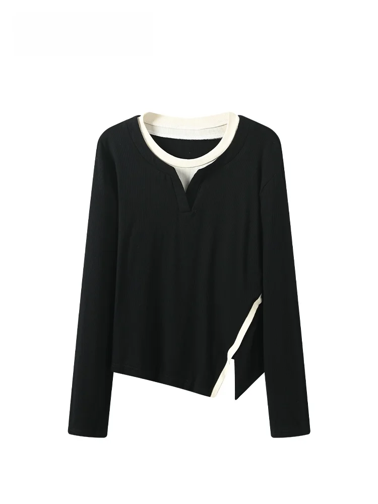 

Женская асимметричная футболка Cara CLUB больших размеров с длинным рукавом и круглым вырезом, новинка ранней осени, повседневная, из полиэстера