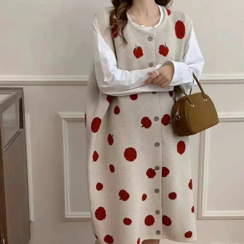 

Loose Long Knitted Vest Dress Autumn Winter Women's Sleeveless Sweater Cardigan Vest