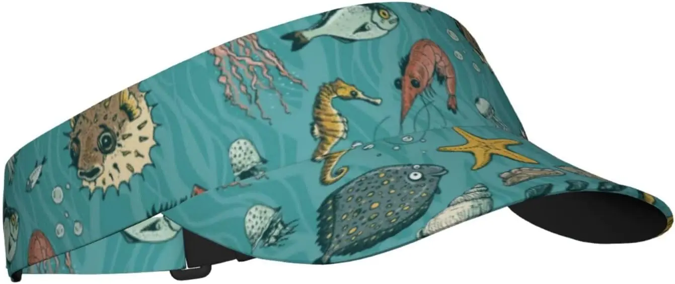 Sport Sun Visor Hat Ocean Sea Fish Coral Conch Women Men Sun Hat Cap for Golf Tennis