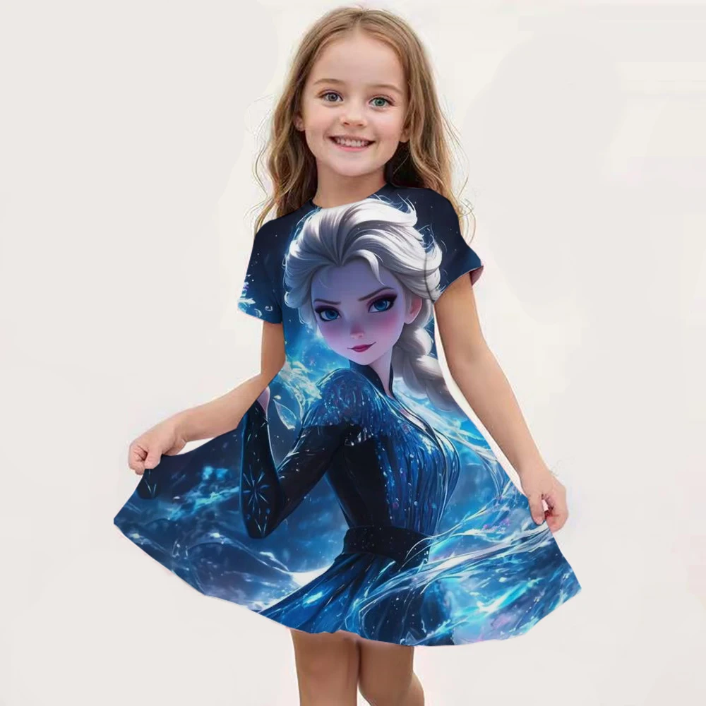 Cartoon Frozen Disneyland Trip Casual Dress for Little Girl Soft Princess Frock Kid Elsa Print Snow Queen A Line Odzież letnia