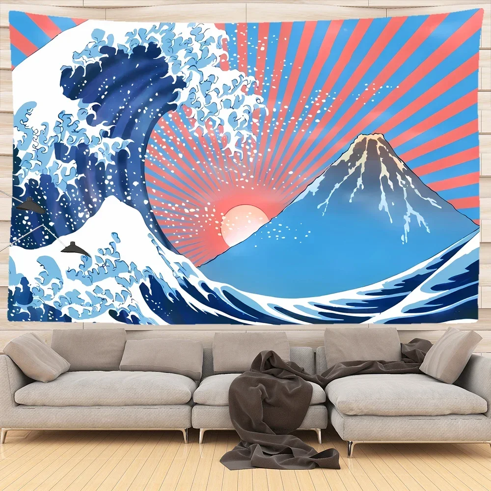 Mount Fuji, Japan Wandteppich Kunstdruck Wandteppich Die große Welle von Kanagawa Wandbehang Dekoration Haushalt Japanischer Wandteppich