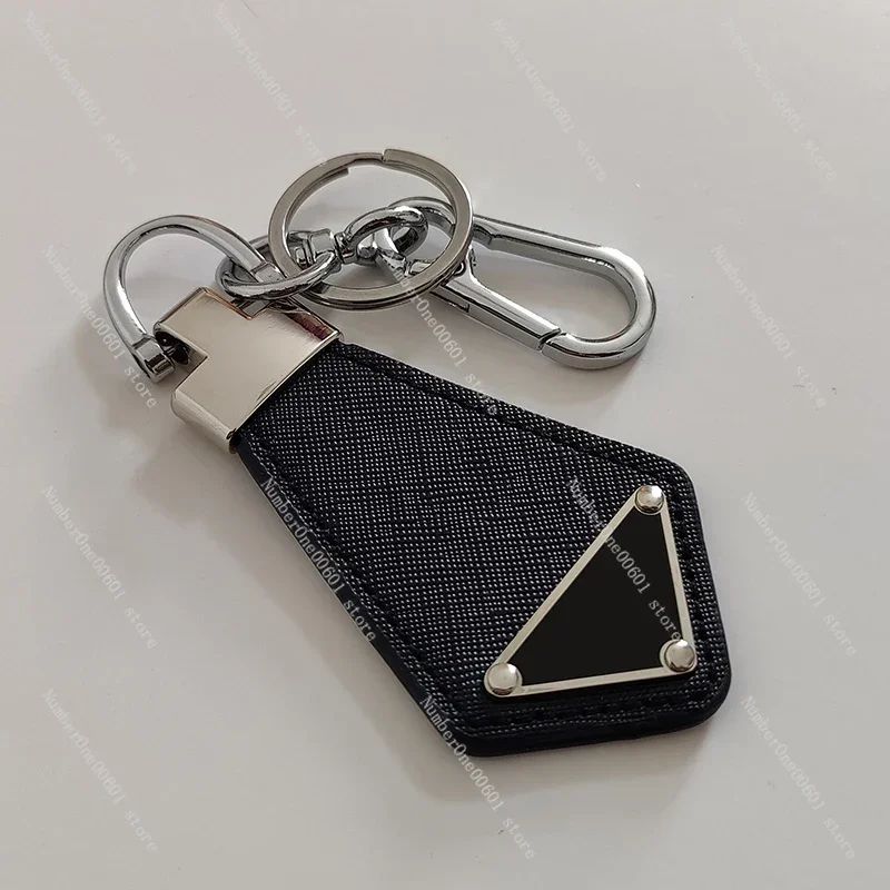 Inverted Triangle Brand Logo Metal Letter Car Keychain Leather Unisex Personalized Pendant Pendant Decoration