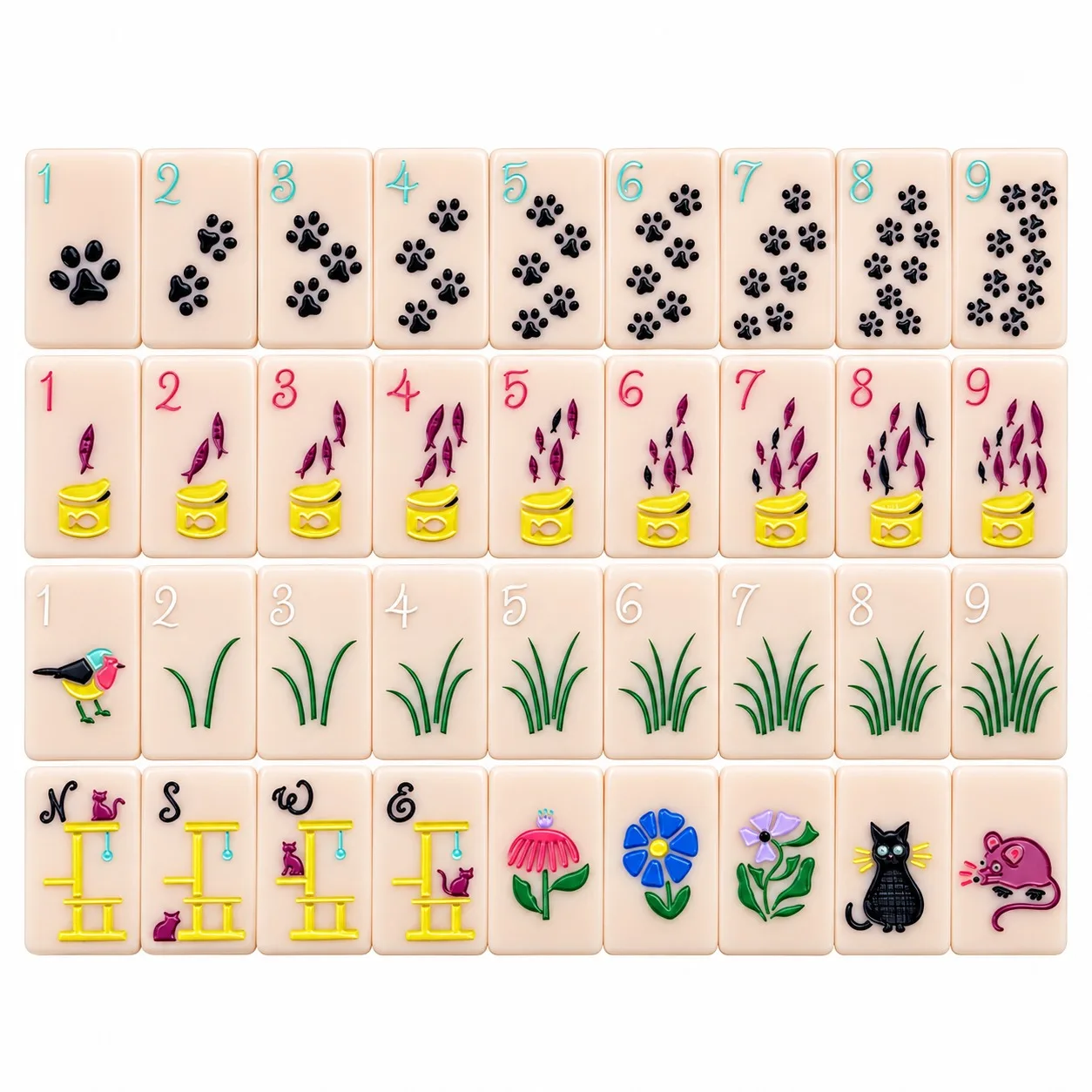 Cute Cat & Fish American Mahjong Set 160 Tiles 36mm Light Pink Acrylic Handmade Mahjong Tiles for Family Game Night Gift