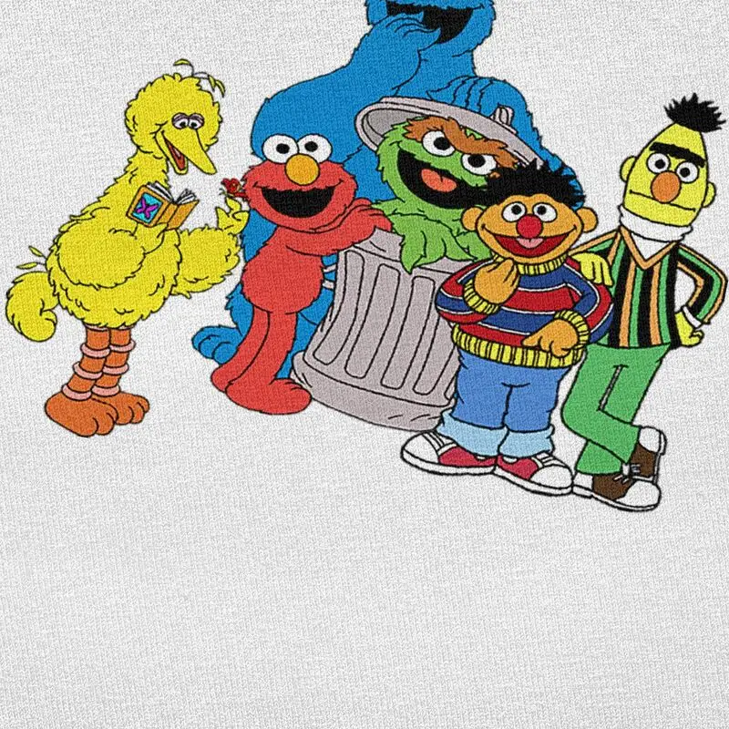 Sesame Street Cartoon Tshirt for Men Short Sleeves Print T Shirt Stylish Elmo Big Bird T-shirt Fit Cotton Tee Tops Merchandise