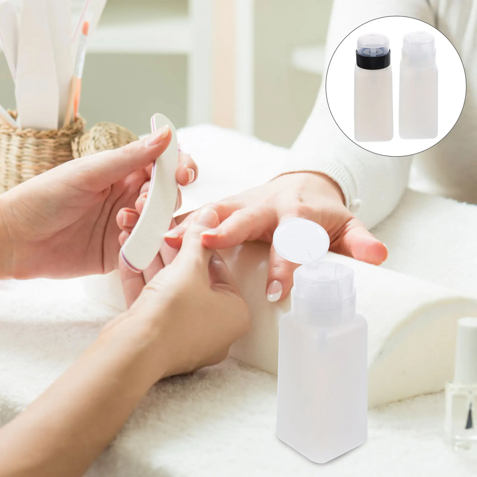

2pcs Pressing Bottle 180ML Nail Polish Remover Durable Reusable Travel Skincare Dispenser Push Containers Dispenser Bottles