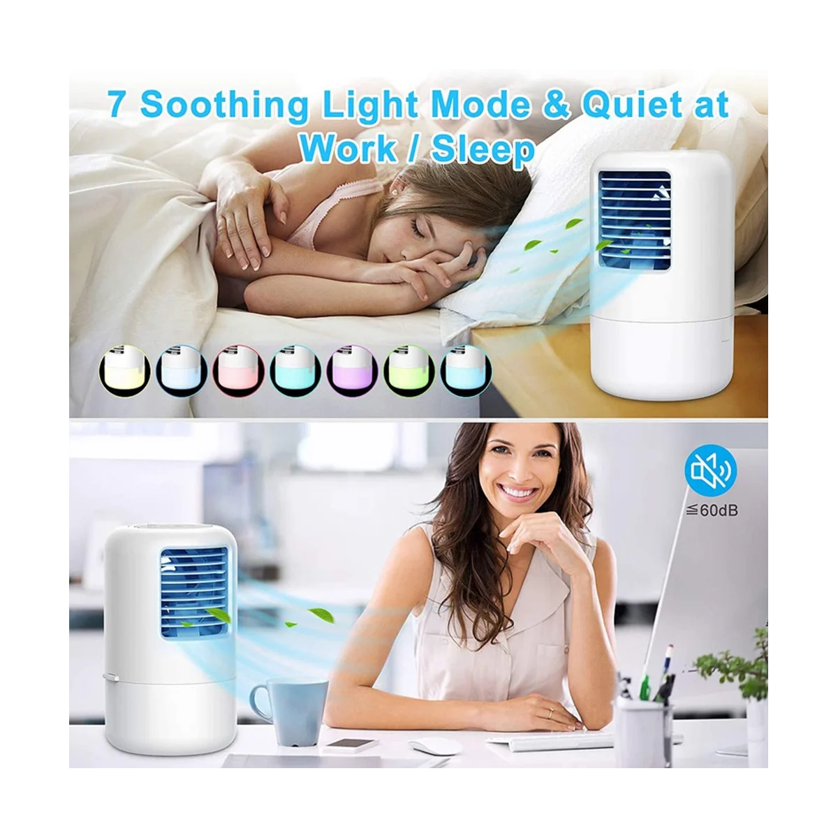 سطح المكتب تكييف الهواء مروحة صغيرة محمولة قابلة للشحن مكتب المنزلية الملونة المحيطة ضوء رذاذ مروحة مع الولايات المتحدة التوصيل