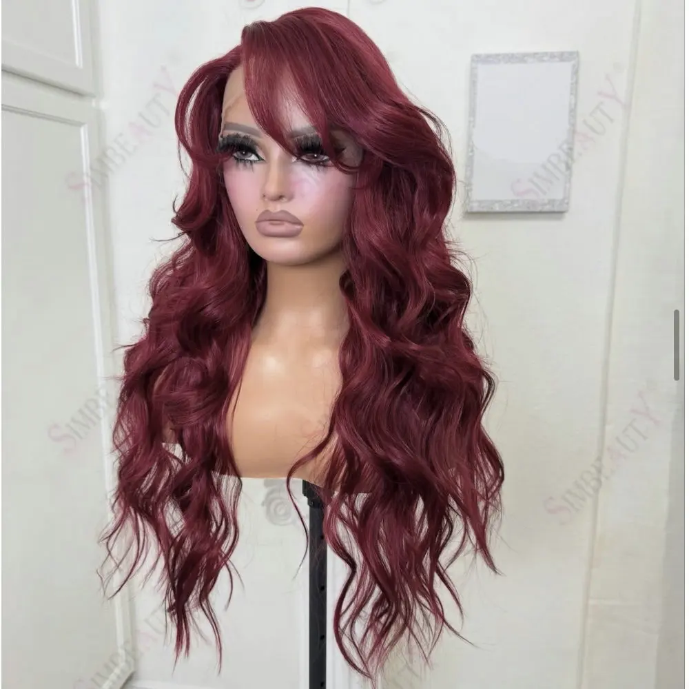 

Loose Curly 200Density 100% Human Hair Long Wavy Burgundy Red Women's Easy Wear 360 Lace Frontal Wigs Glueless 5x5 HD Lace Wigs