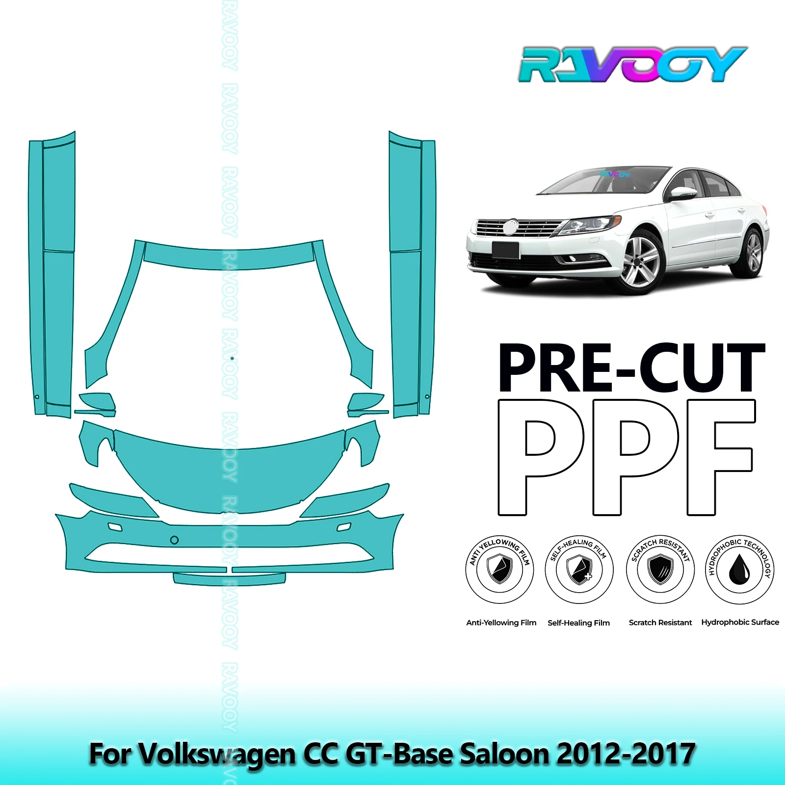 

Front Kit+Rockers Clear Bra Precut PPF Paint Protection Film For Volkswagen CC GT-Base Saloon 2012-2017