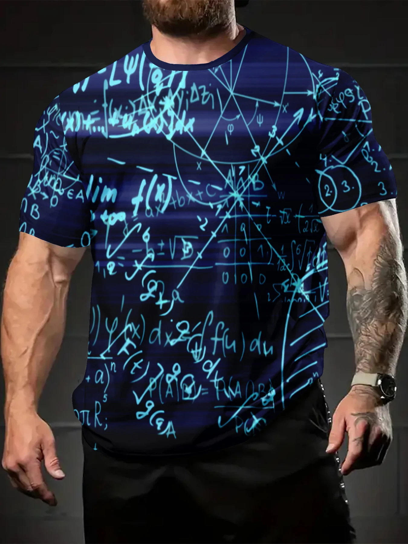 Dark Background Glowing Blue Math Formulas Men Short Sleeve Tee