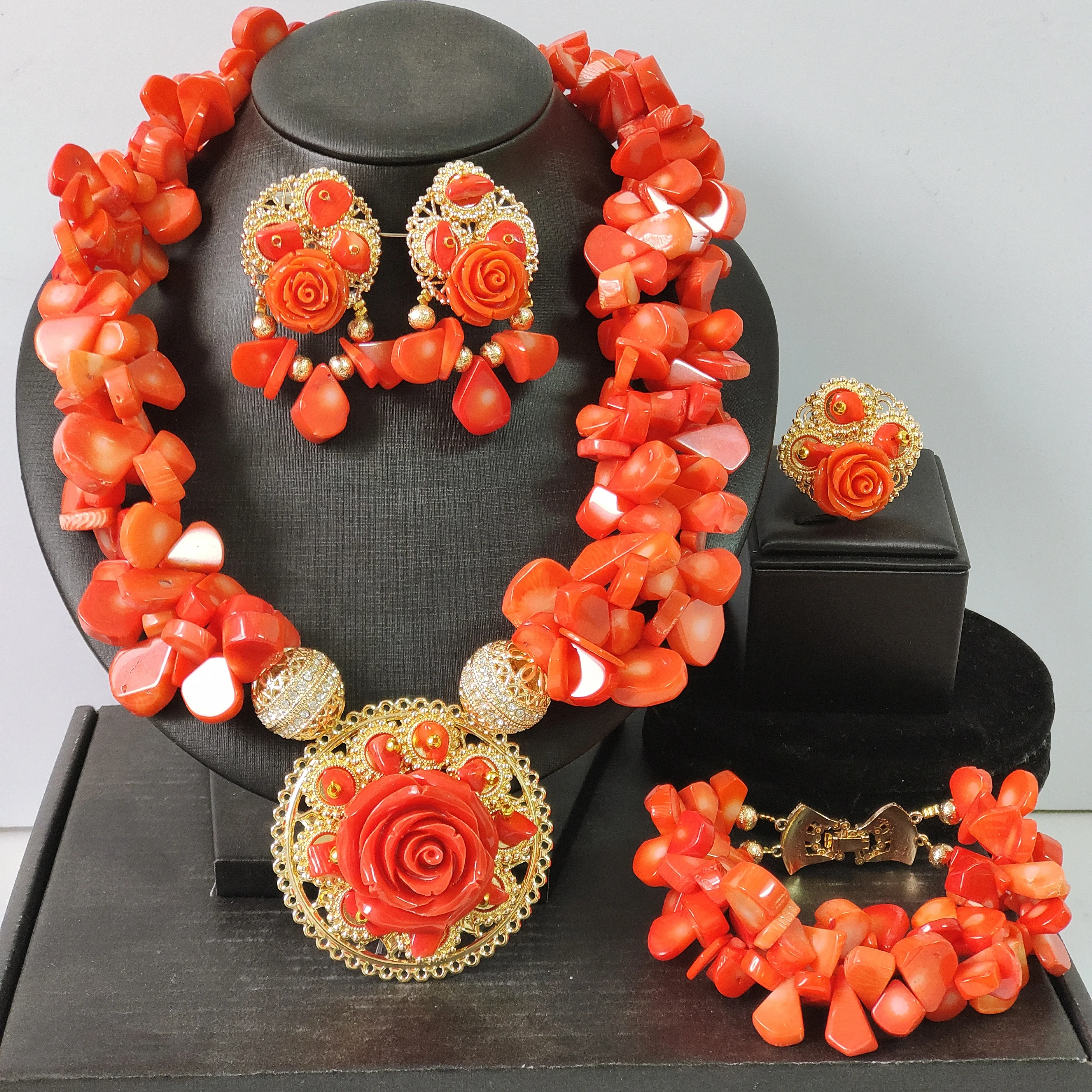

New 2026 Natural Coral Bead Jewelry Set Nigerian Wedding