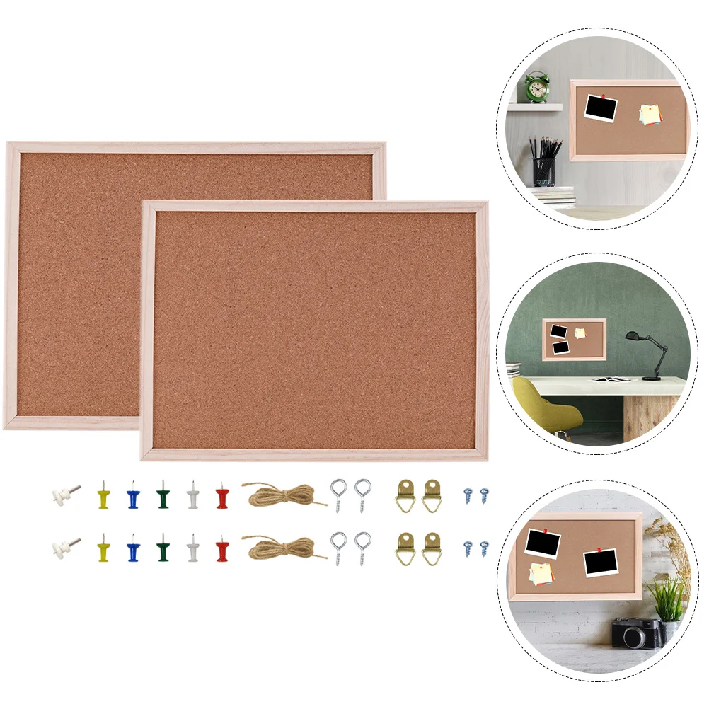 

2Sets Office Cork Board Dense Back Material Lightweight Wood Frame Home Bulletin Display Message Board for Notes Photos Memo