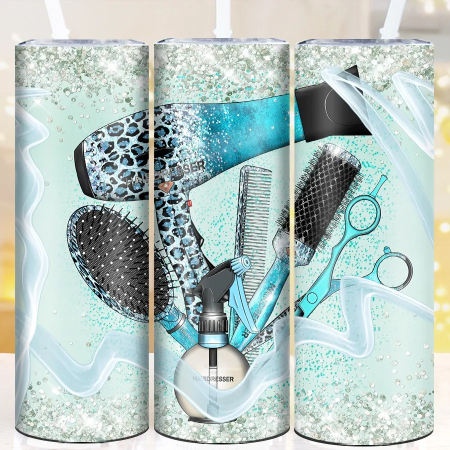 

20oz Stainless Steel Insulated Party Tumblers With Straw Lid 3D Print Barber Suit Festive Party Portable Reusable Vacuum Cups